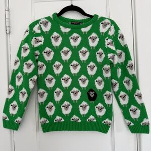 Traditional Craft Ltd. Heritage Knit Sweater Green Sheep Print Crew Neck Sz 9/10